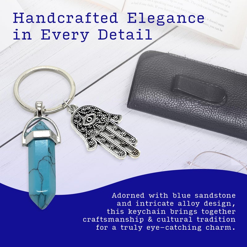 LUCKBOOSTIUM Hamsa Hand Evil Eye Keychain Charm, Crystal Key Holder, Bag Ring Decoration, Protection Amulet with Gemstone Accents for Luck, Healing & Positive Energy - Blue Turquoise (1.5â€x3â€) - Image 5